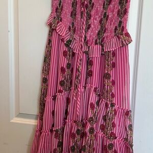 Free People Pink and Magenta Floral Striped Dress